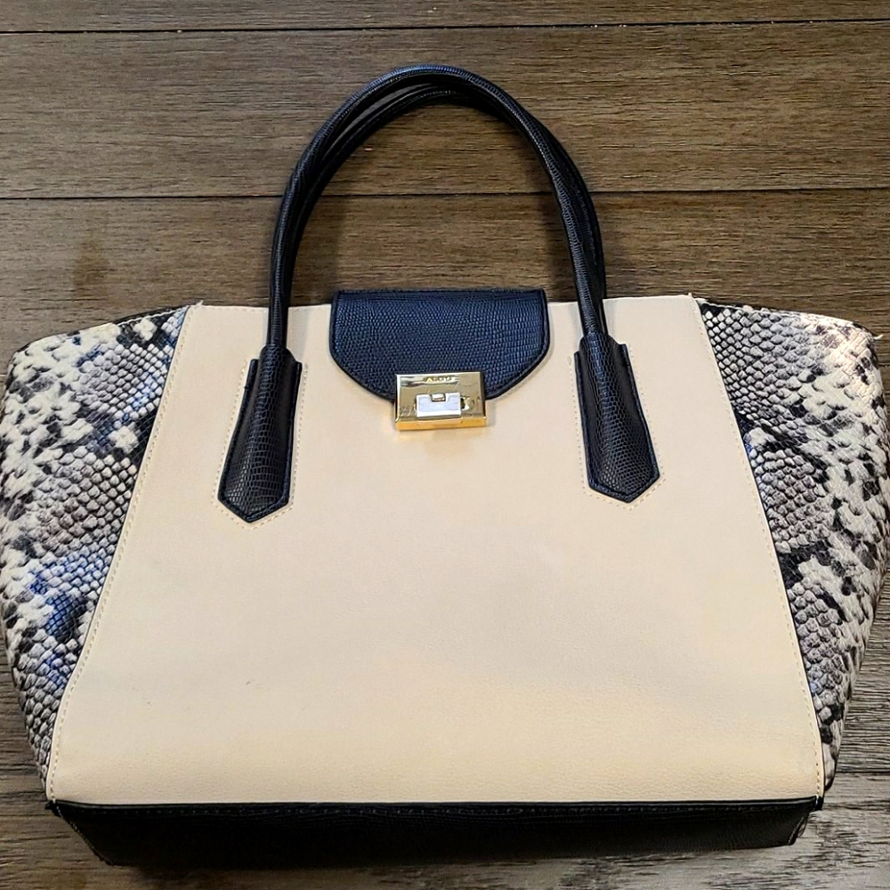 ALDO Pale Pink Leather Snake Skin Tote
